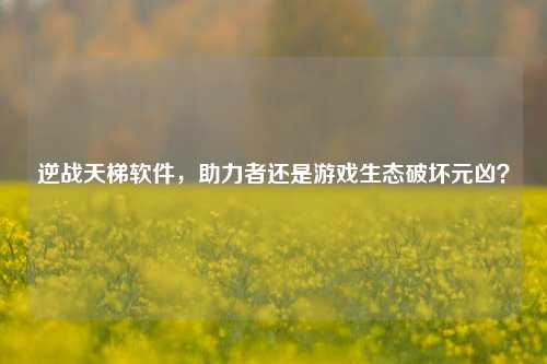 逆战天梯软件，助力者还是游戏生态破坏元凶？