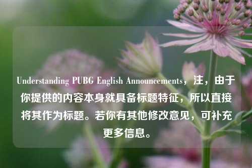 Understanding PUBG English Announcements，注，由于你提供的内容本身就具备标题特征，所以直接将其作为标题。若你有其他修改意见，可补充更多信息。
