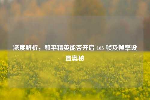 深度解析，和平精英能否开启 165 帧及帧率设置奥秘