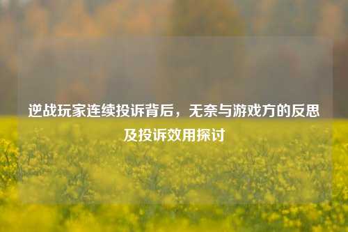 逆战玩家连续投诉背后,无奈与游戏方的反思及投诉效用探讨