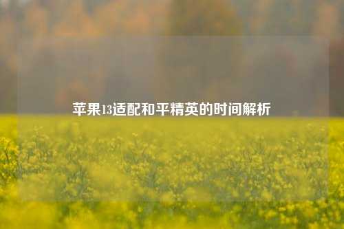 苹果13适配和平精英的时间解析