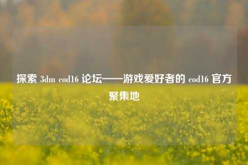 探索 3dm cod16 论坛——游戏爱好者的 cod16 官方聚集地