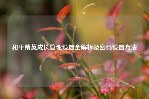 和平精英成长管理设置全解析及密码设置 *** 
