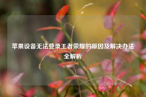 苹果设备无法登录王者荣耀的原因及解决办法全解析